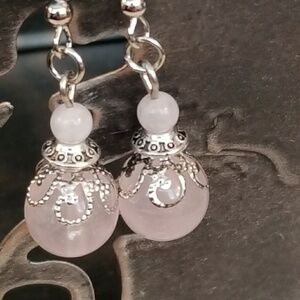 Victorian Lace Rose Quartz Gemstone Drop Earrings